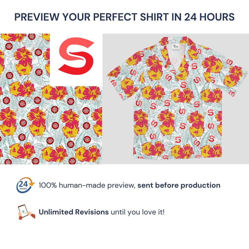 Pink And Yellow Hibiscus Custom Logo Hawaiian Shirt