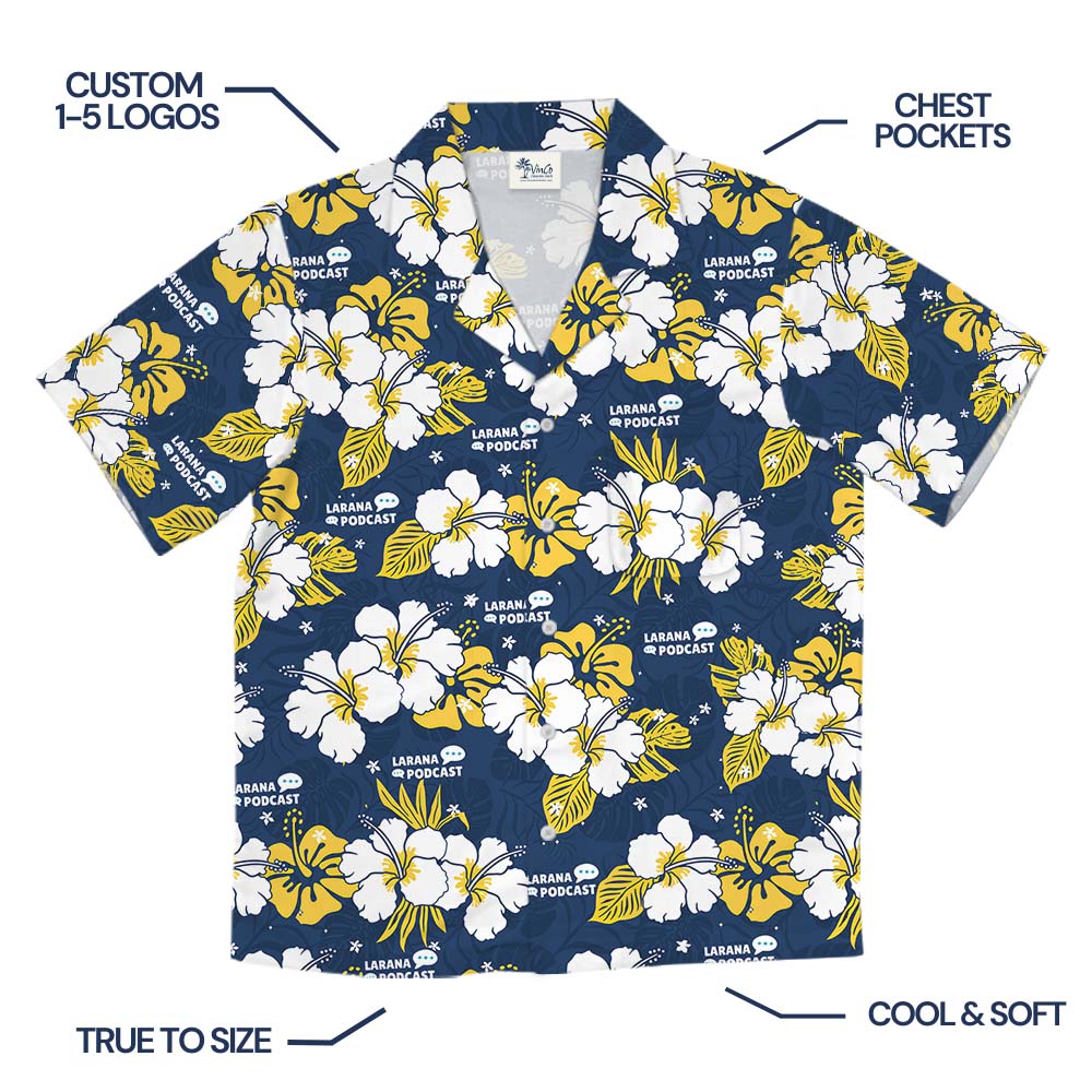 Blue And Yellow Custom Logo Hawaiian Shirt With Floral Theme