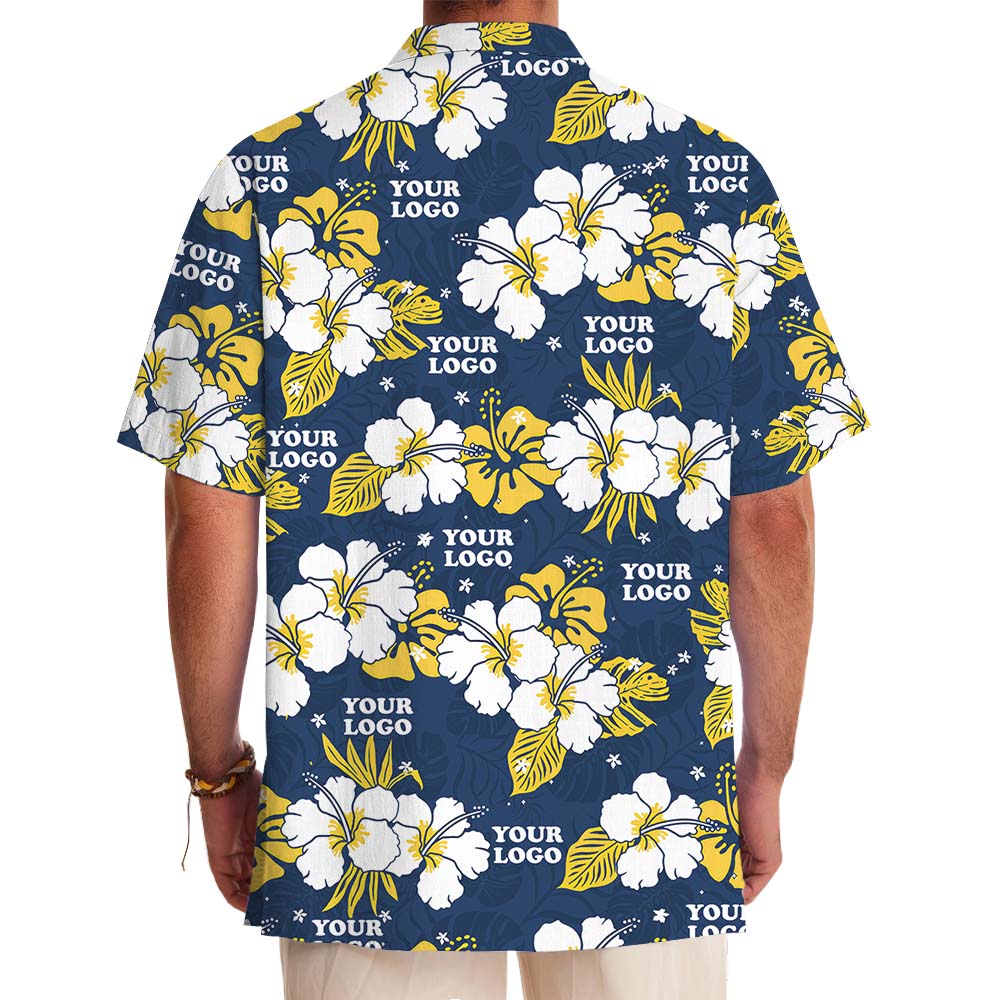 Blue And Yellow Custom Logo Hawaiian Shirt With Floral Theme