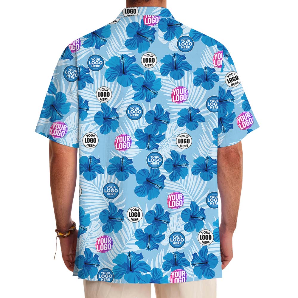 Custom Logo Blue Hibiscus Hawaiian Shirt With Preview