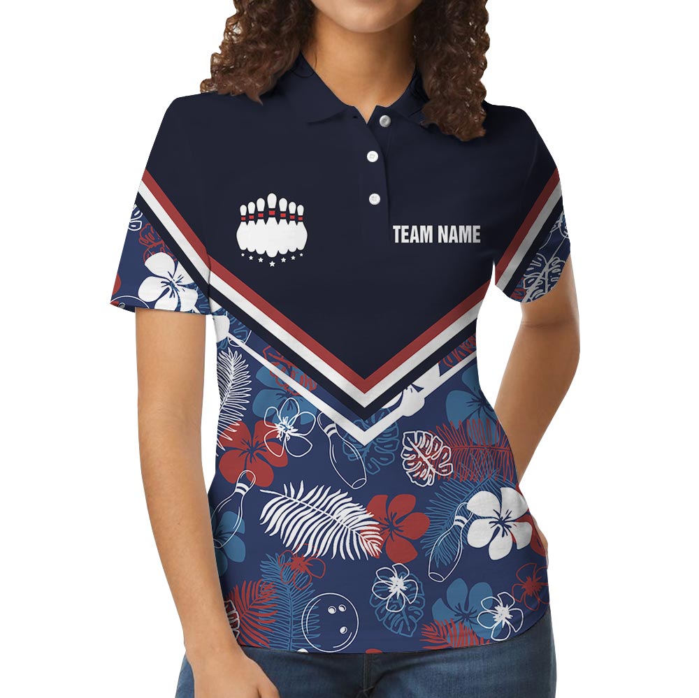 Custom Team Name Bowling Polo Tropical Shirt