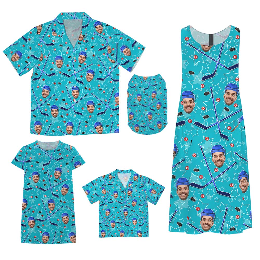 Custom Face Hockey Family Matching Hawaiian Outfits