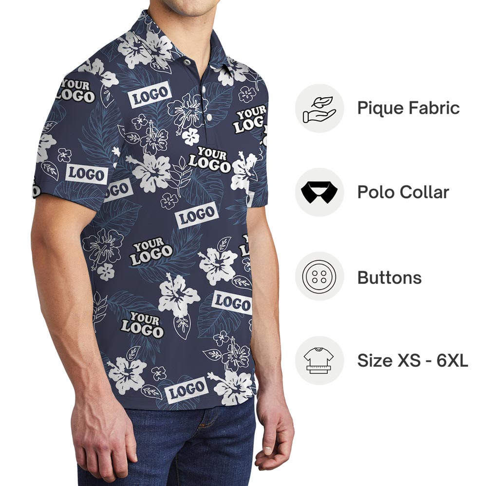 Custom Company Logo Blue Navy Tropical Polo Shirt
