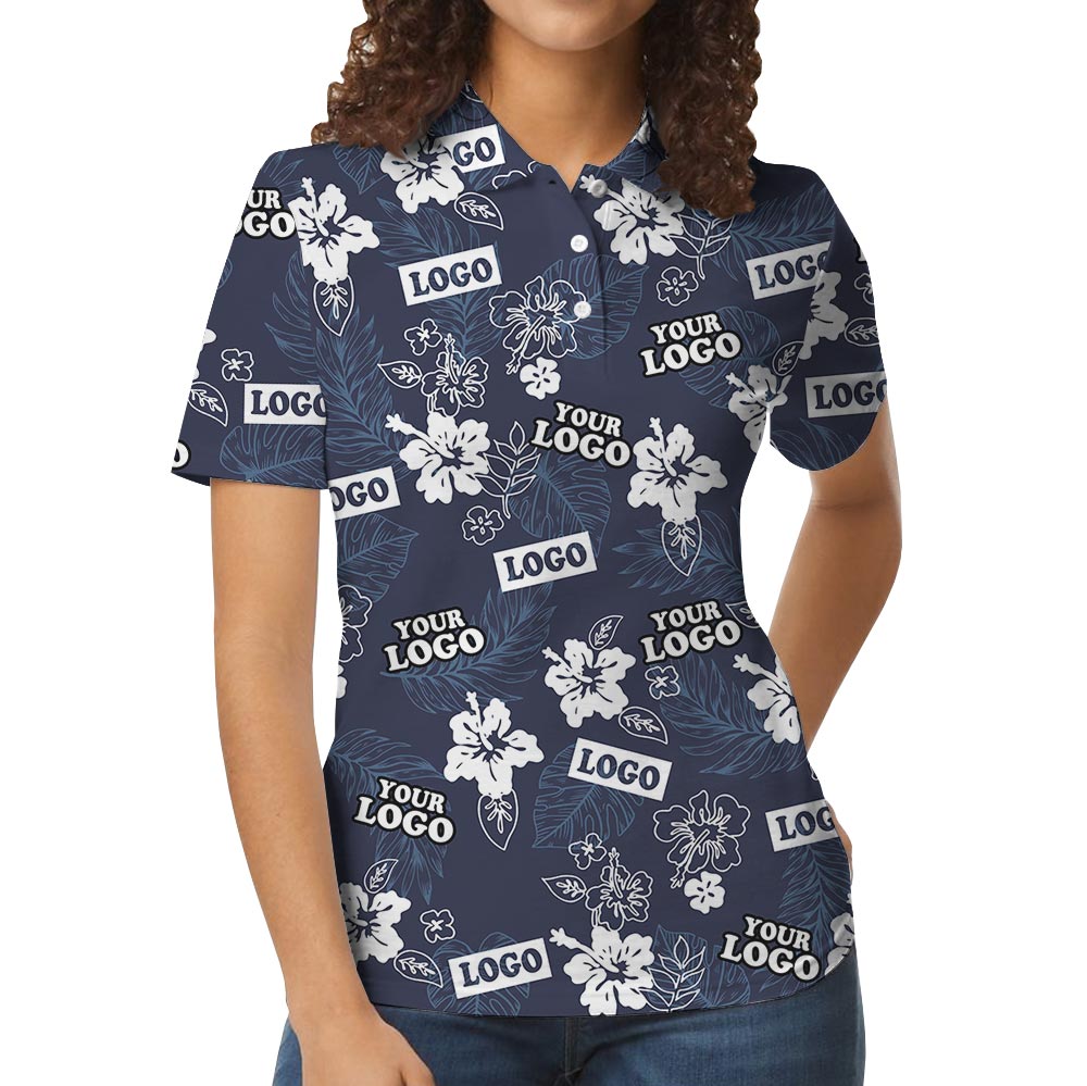Custom Company Logo Blue Navy Tropical Polo Shirt