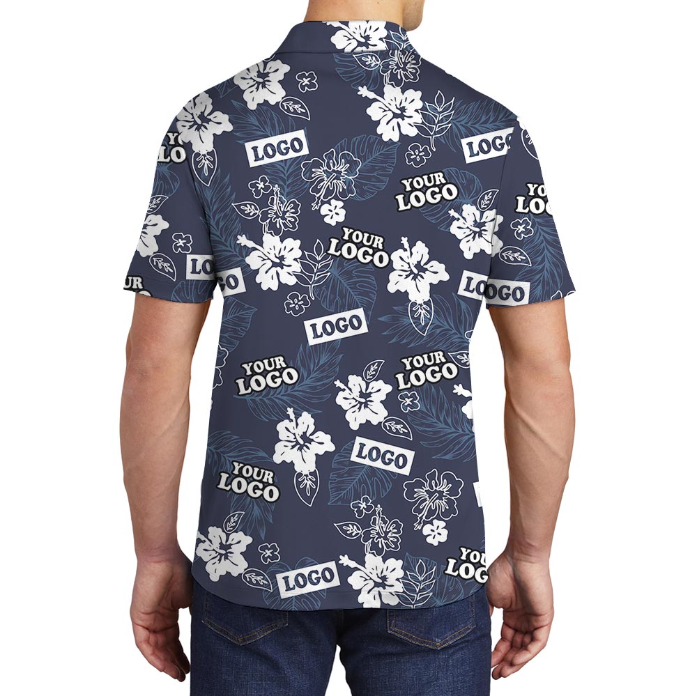 Custom Company Logo Blue Navy Tropical Polo Shirt