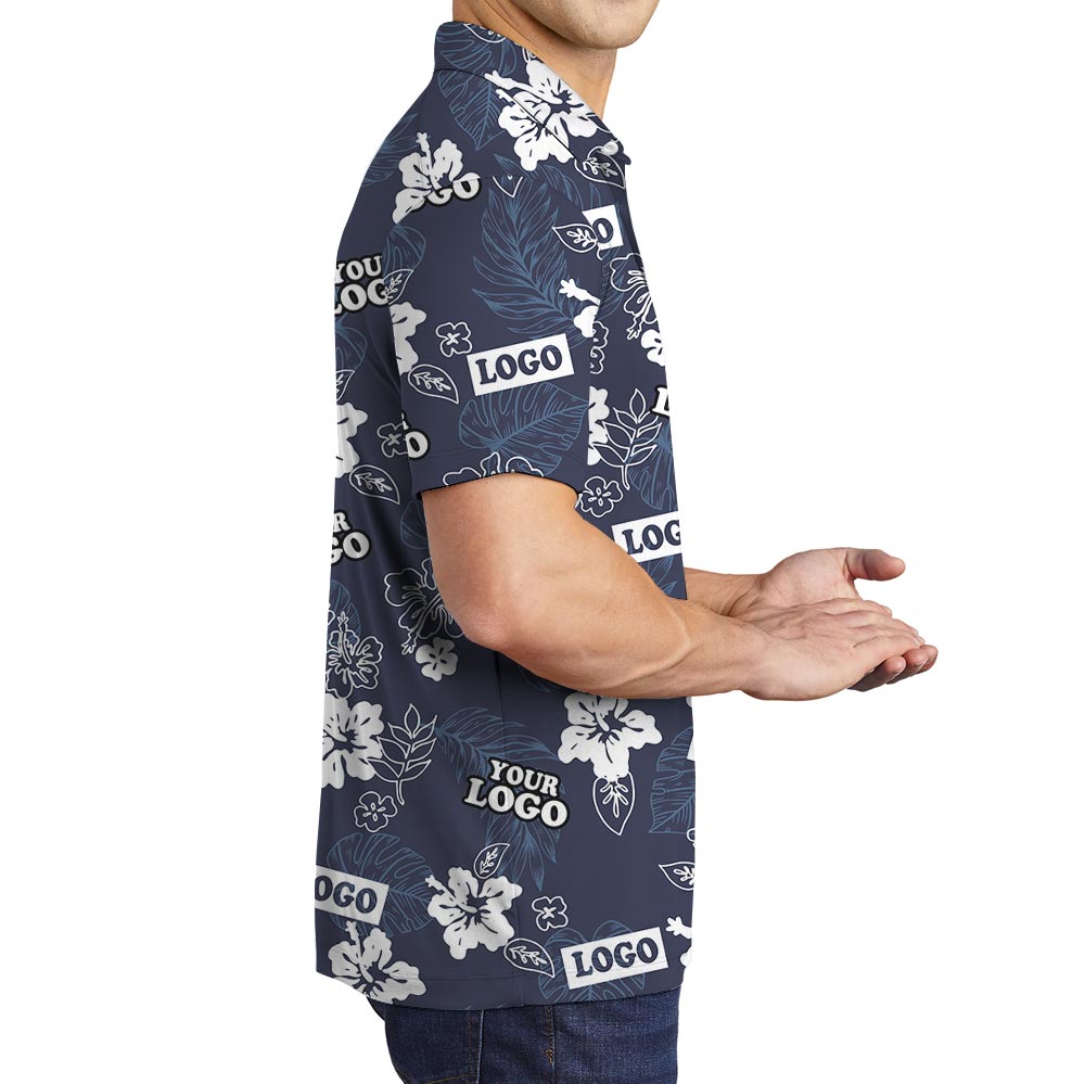 Custom Company Logo Blue Navy Tropical Polo Shirt