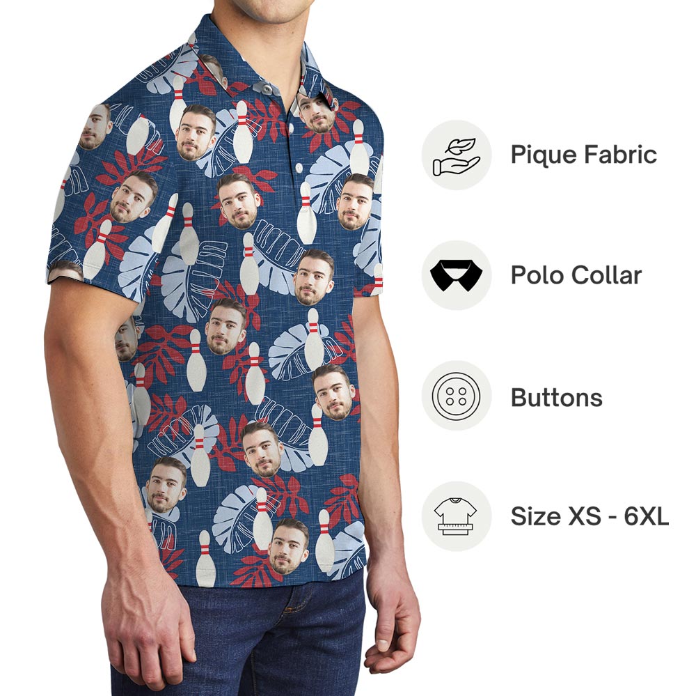 Blue Tropical Custom Bowling Hawaiian Polo With Face