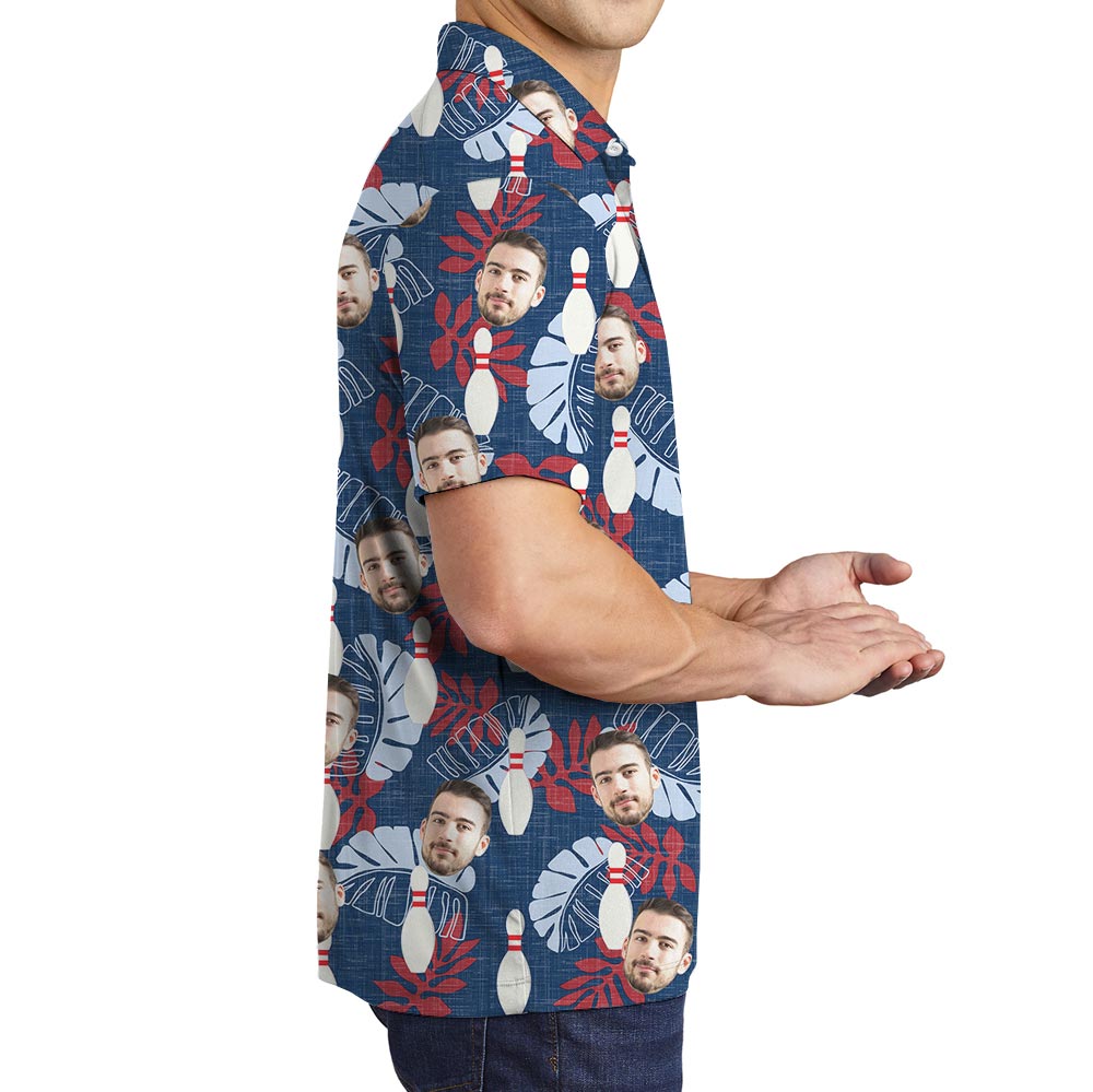 Blue Tropical Custom Bowling Hawaiian Polo With Face