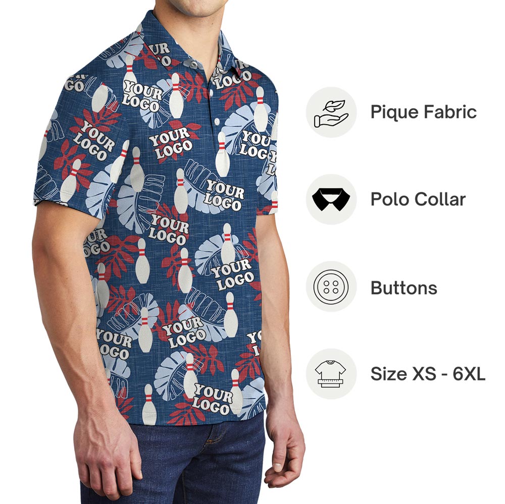 Navy Tropical Custom Logo Bowling Polo Shirt For Team