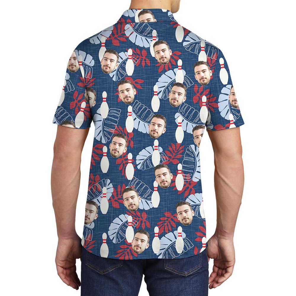 Blue Tropical Custom Bowling Hawaiian Polo With Face