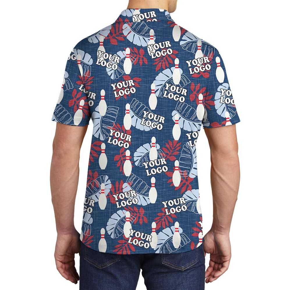 Navy Tropical Custom Logo Bowling Polo Shirt For Team