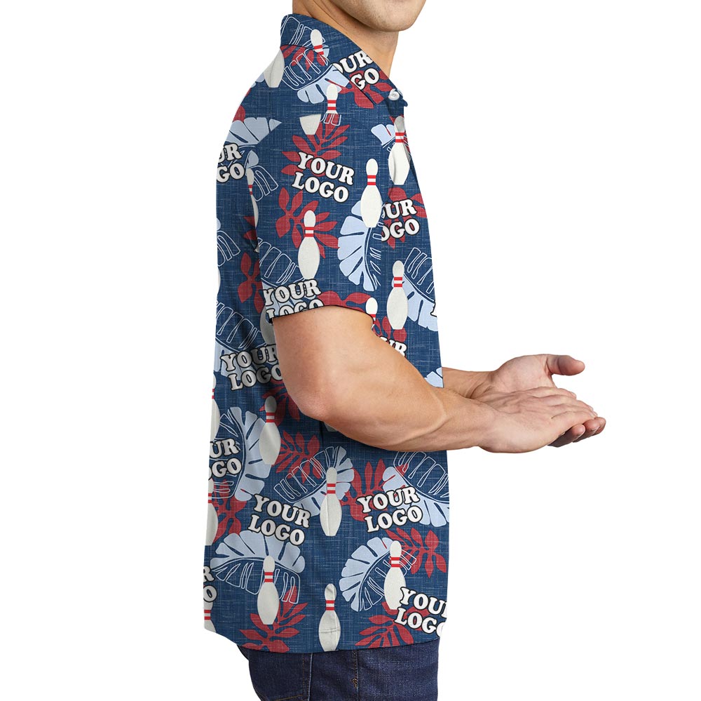 Navy Tropical Custom Logo Bowling Polo Shirt For Team