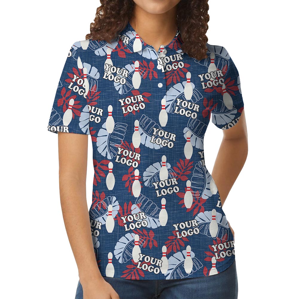 Navy Tropical Custom Logo Bowling Polo Shirt For Team