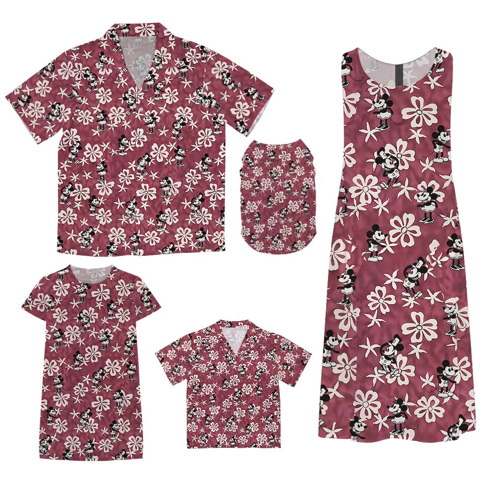 Vintage Steamboat Willie Mouse Red Family Hawaiian Outfits