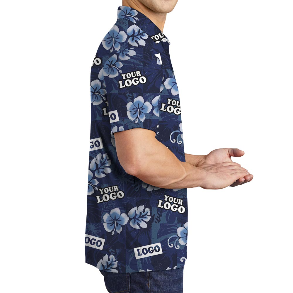 Vintage Navy Hibiscus Custom Logo Polo Shirt For Company