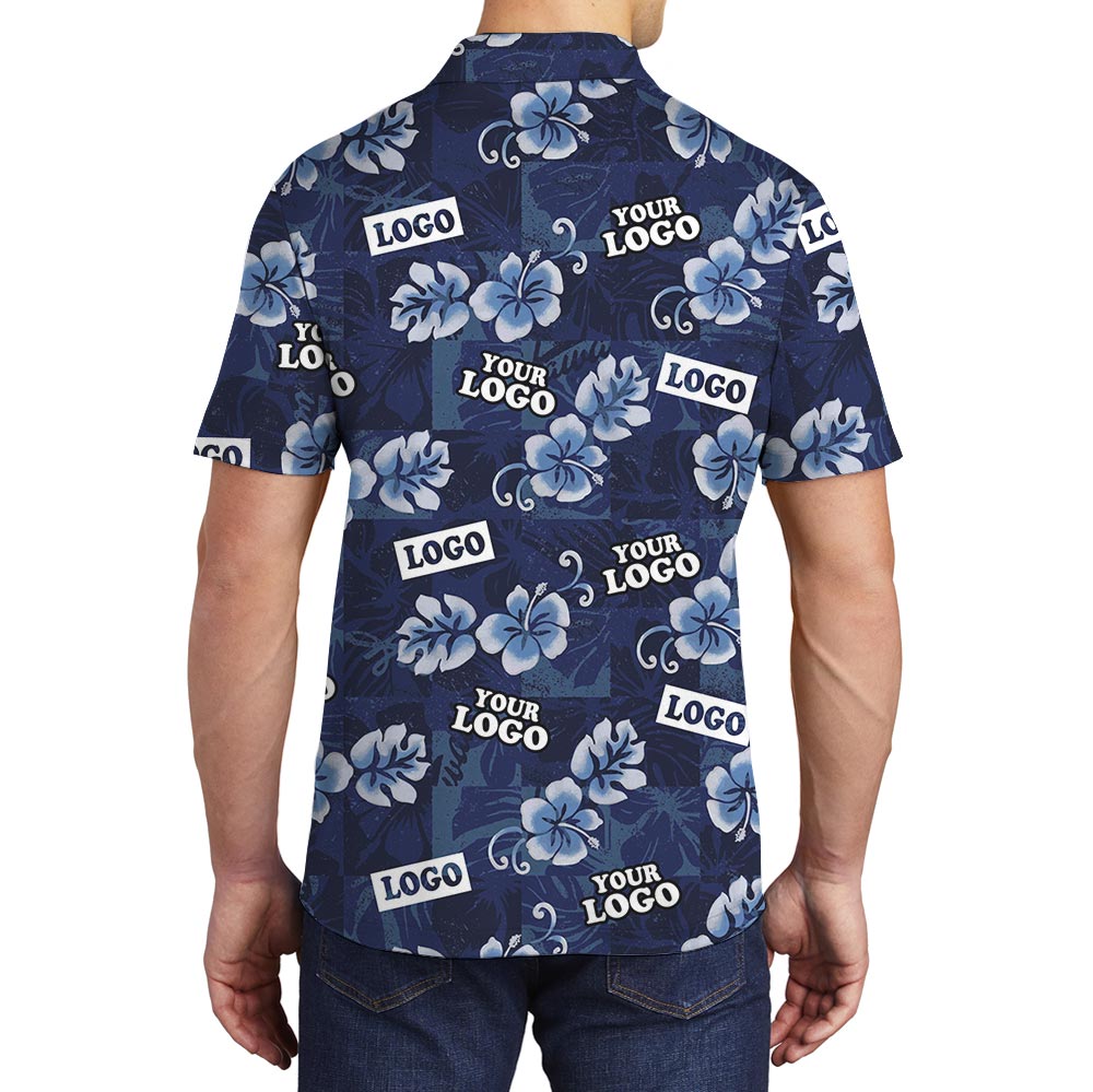 Vintage Navy Hibiscus Custom Logo Polo Shirt For Company