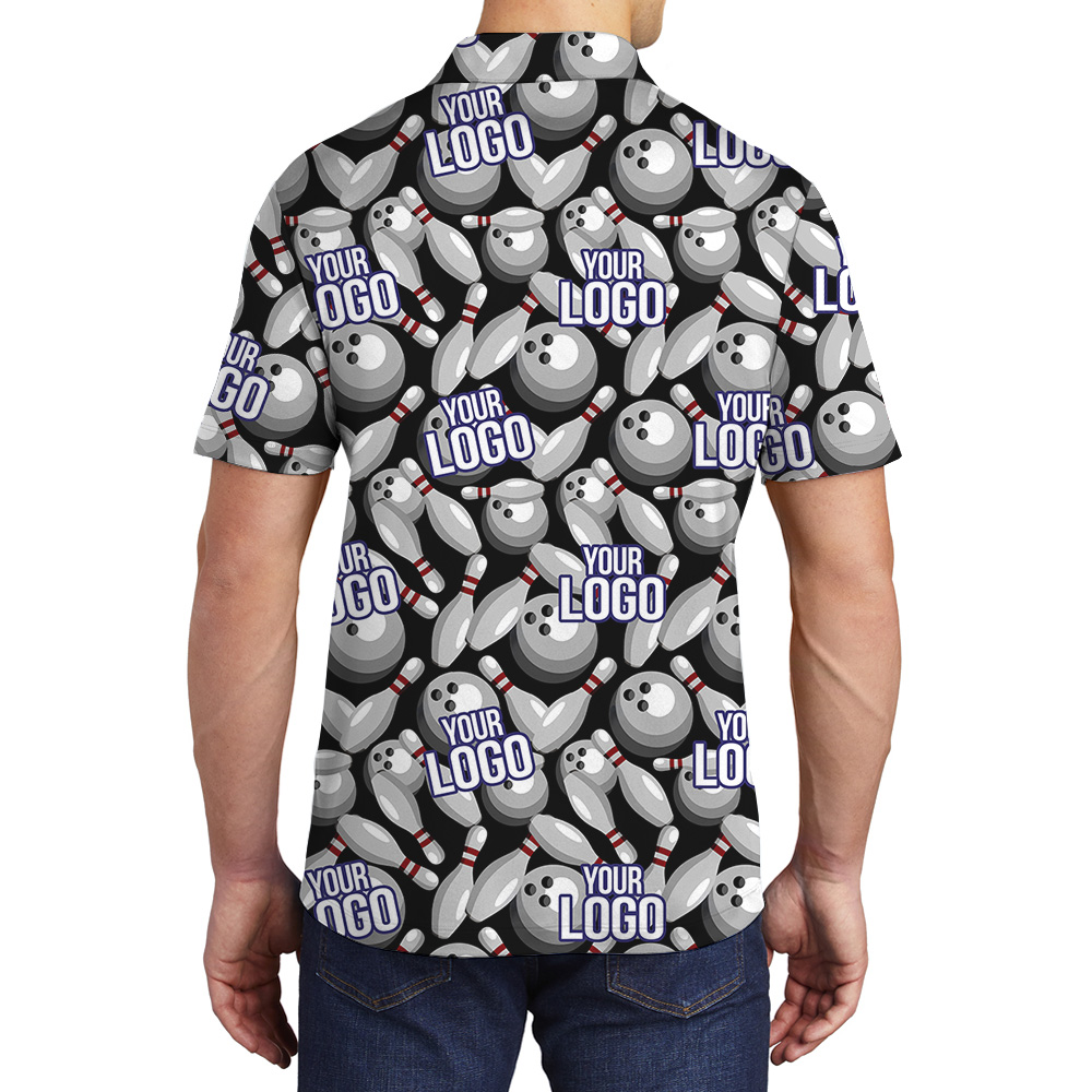 Black Custom Bowling Team Logo Collared Polo Shirt