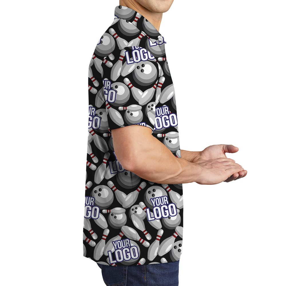 Black Custom Bowling Team Logo Collared Polo Shirt