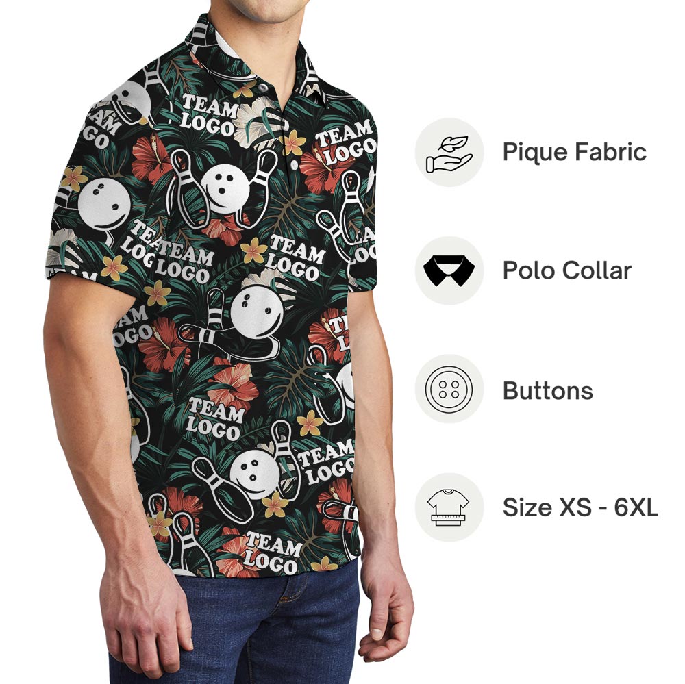 Tropical Bowling Polo Shirt With Custom Logo