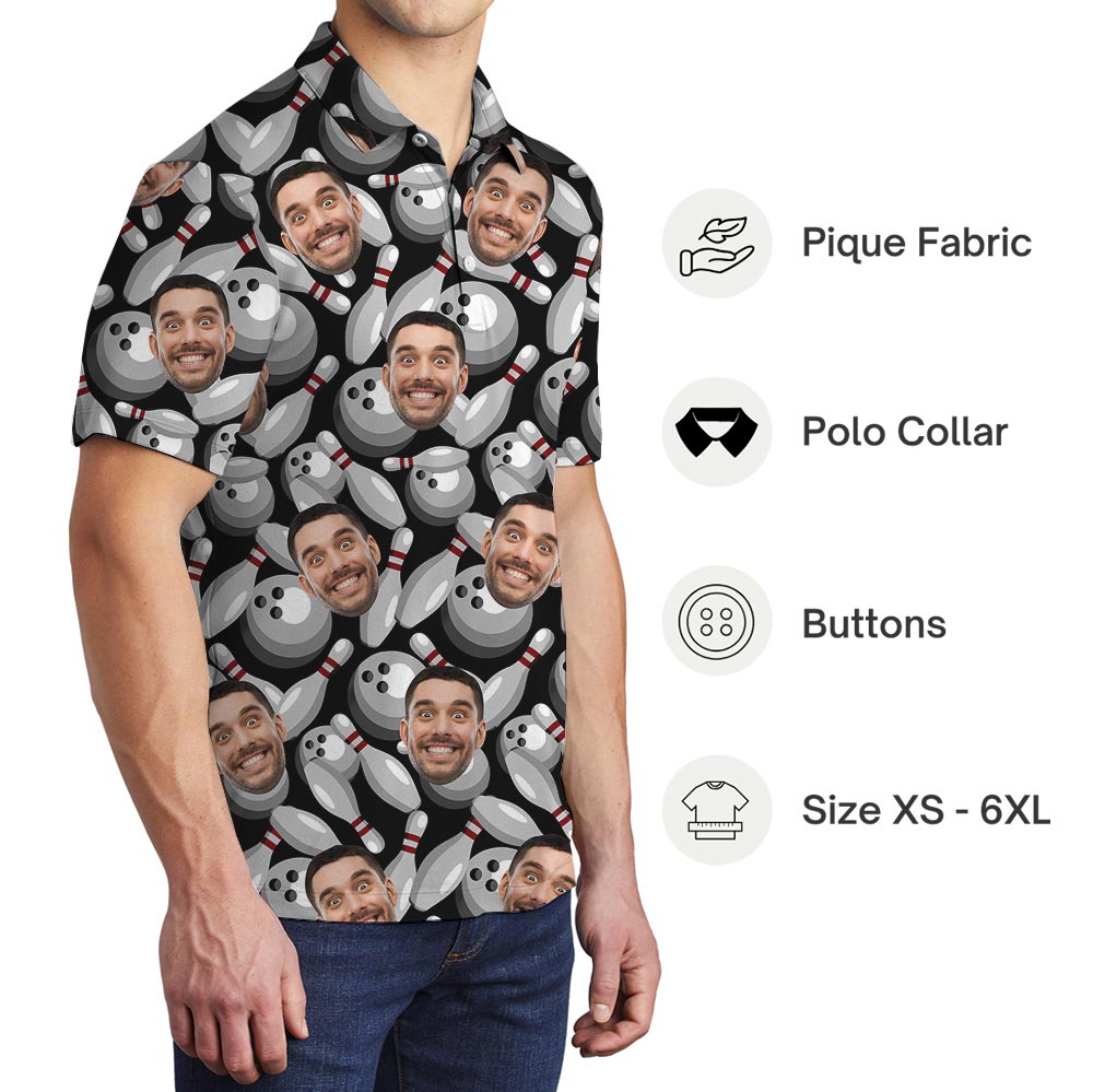 Funny Custom Multiple Faces Bowling Polo Shirt