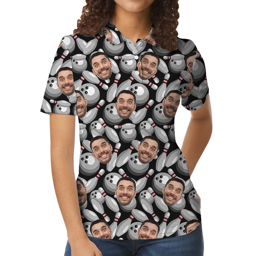 Funny Custom Multiple Faces Bowling Polo Shirt