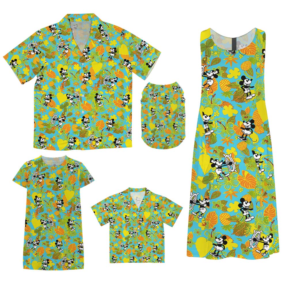 Tropical Vibes Family Hawaiian Outfits With Steamboat Willie Mouse