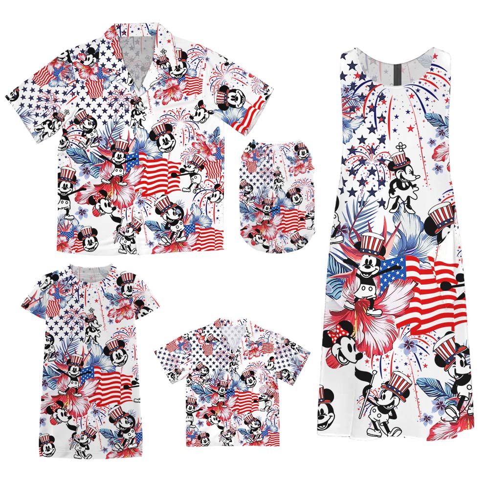 4th Of July Matching Family Hawaiian Outfit Steamboat Willie Mouse