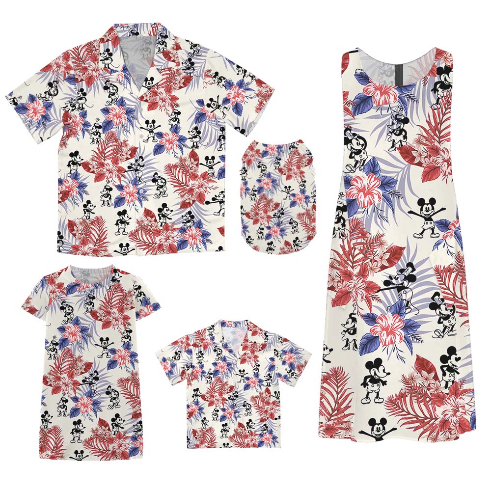 White Red And Blue Mickey Matching Family Hawaiian Shirts
