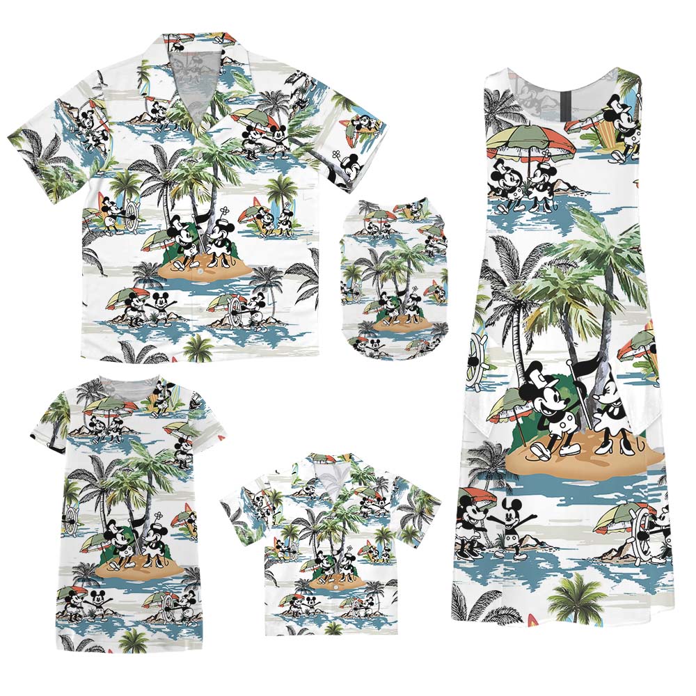 Island Vibe Steamboat Willie Matching Family Hawaiian Outfits