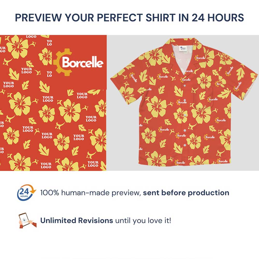 Customized Orange Hawaiian Shirt With A Preview