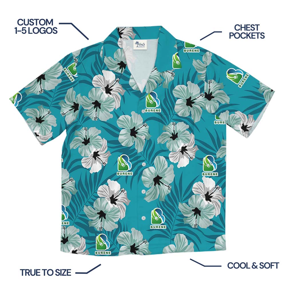 Customize Multiple Logo Blue Hawaiian Shirt With Preview