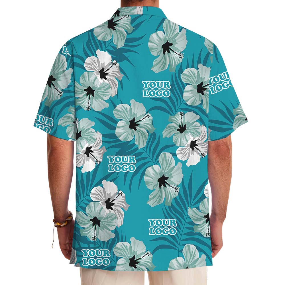 Customize Multiple Logo Blue Hawaiian Shirt With Preview