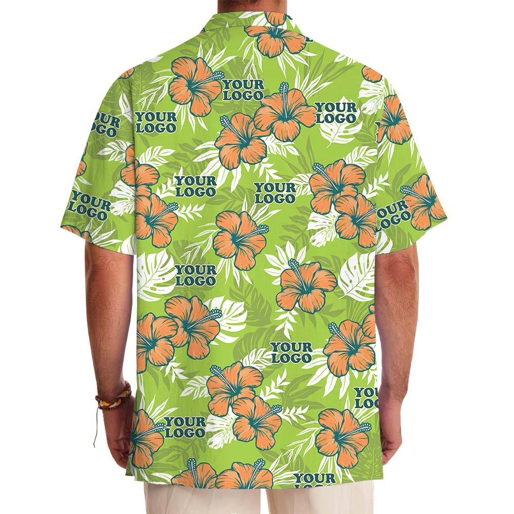 Custom Logo Hibiscus Green Hawaiian Shirt