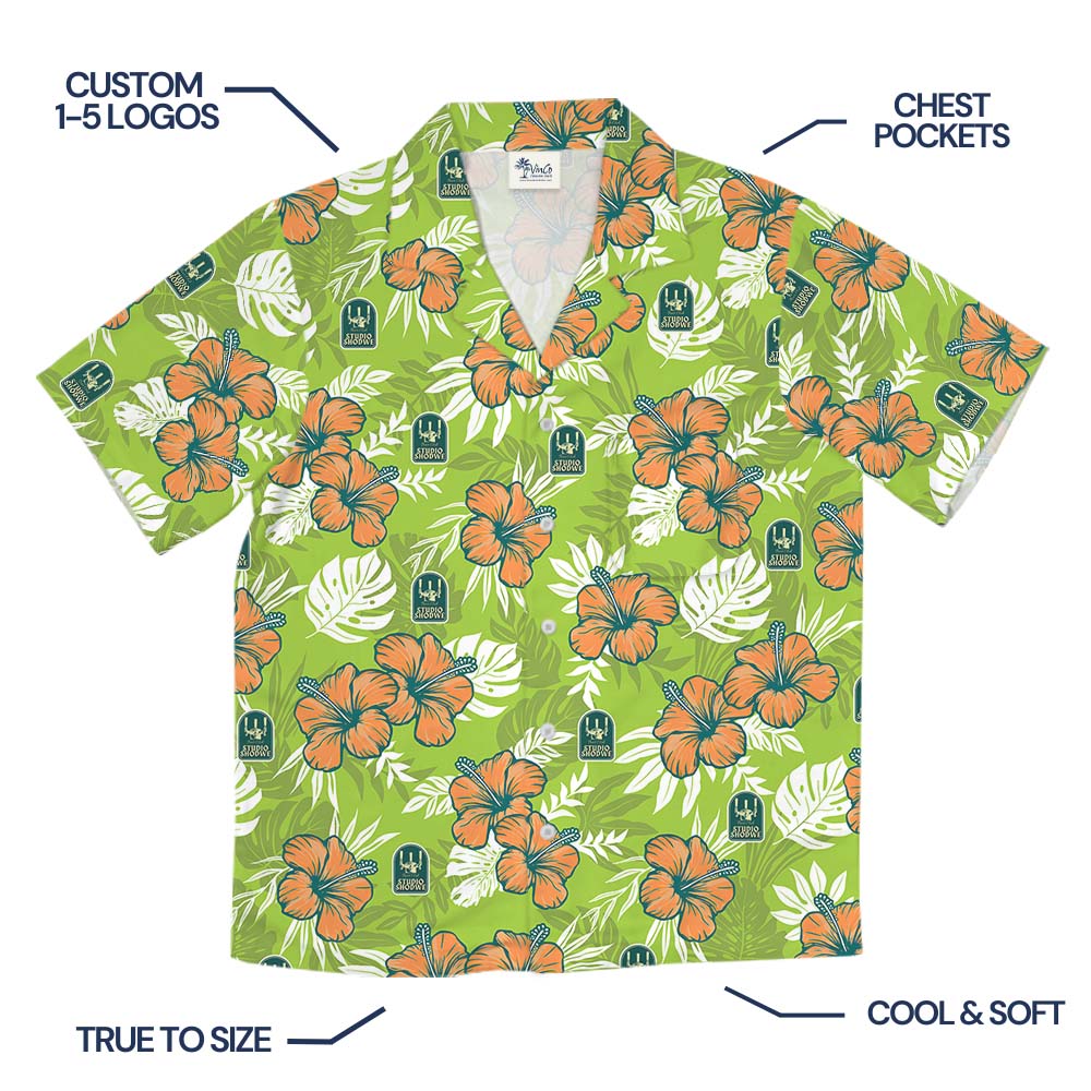 Custom Logo Hibiscus Green Hawaiian Shirt