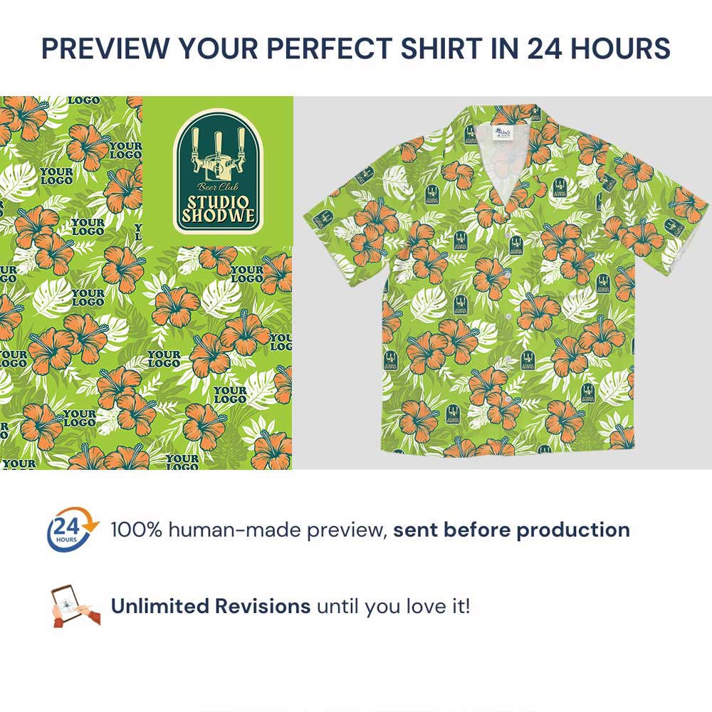 Custom Logo Hibiscus Green Hawaiian Shirt