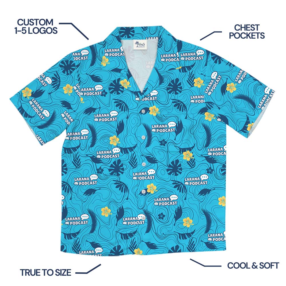 Ocean Swirl Blue Hawaiian Shirt With Custom Logo