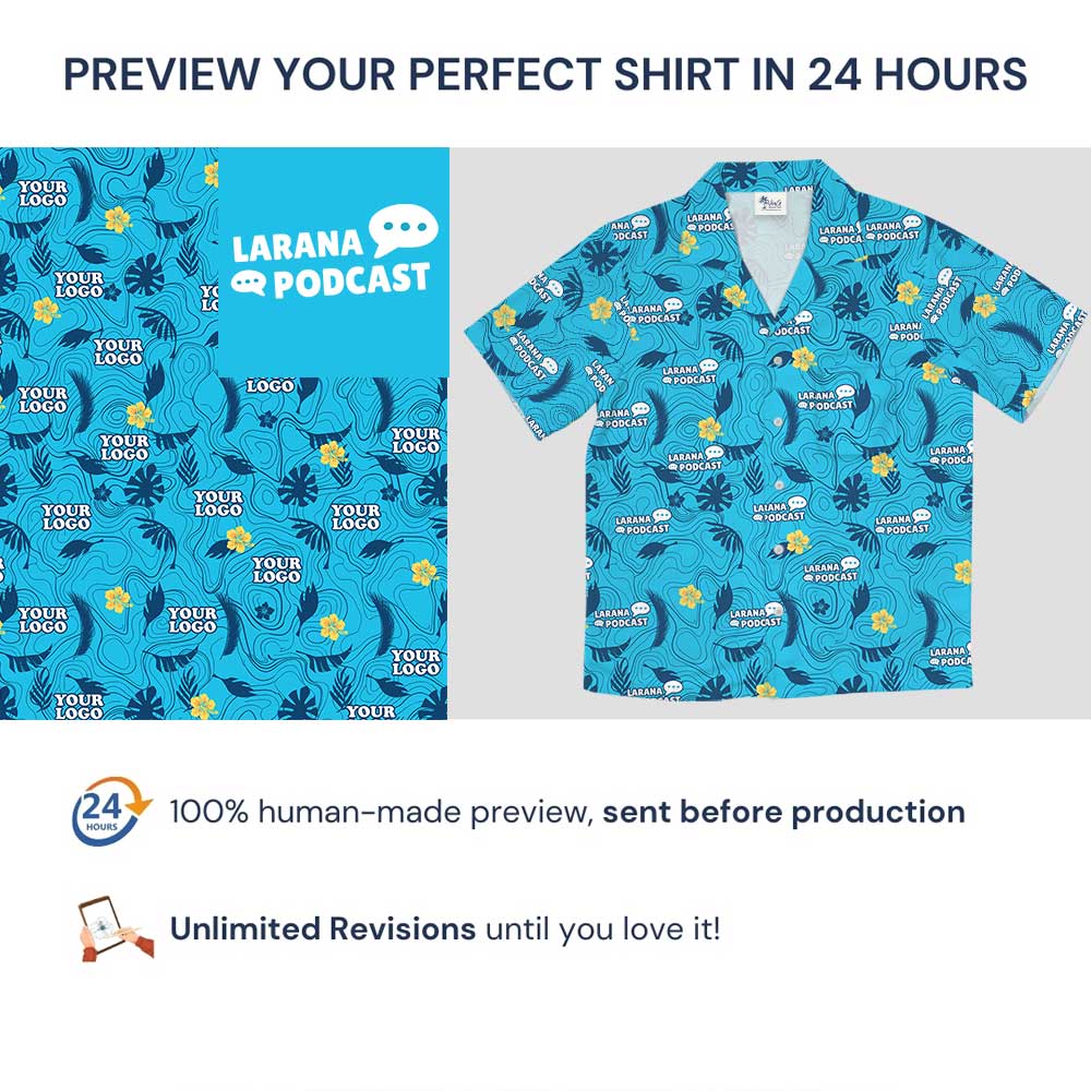 Ocean Swirl Blue Hawaiian Shirt With Custom Logo