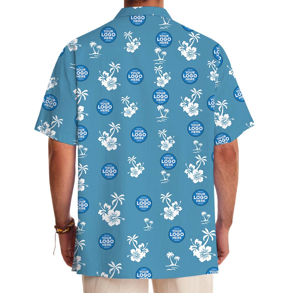 Island Vibe Blue Hawaiian Shirt With Multiple Logos