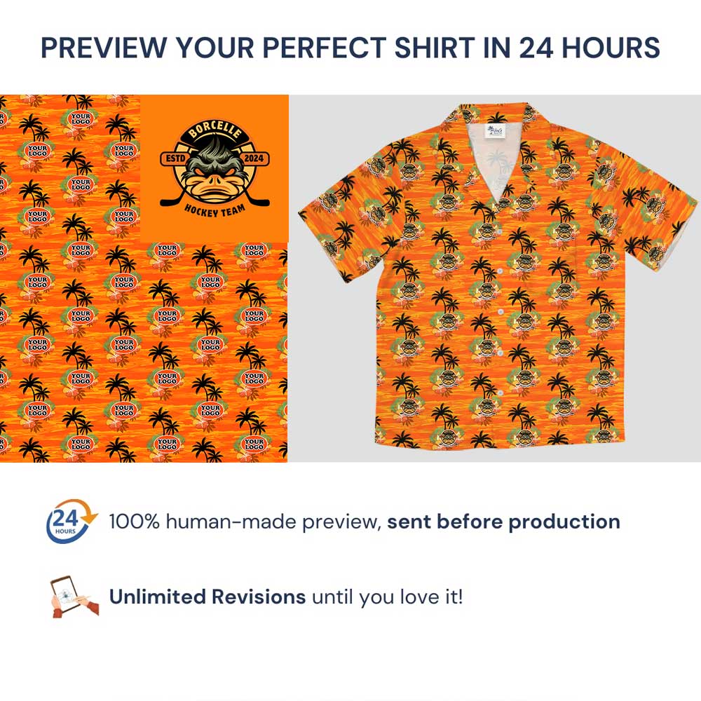 Island Vibes Orange Hawaiian Shirt With Custom Logo
