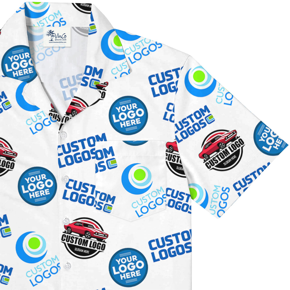 Custom Multiple Company Logos Pocket Hawaiian Shirt