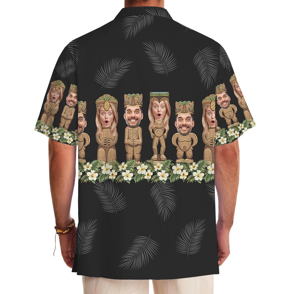 Custom Faces Black Tiki Button Up Aloha Shirt