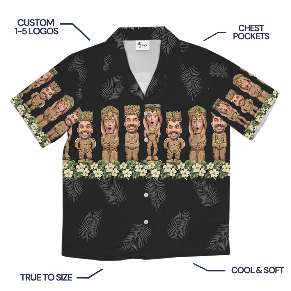 Custom Faces Black Tiki Button Up Aloha Shirt
