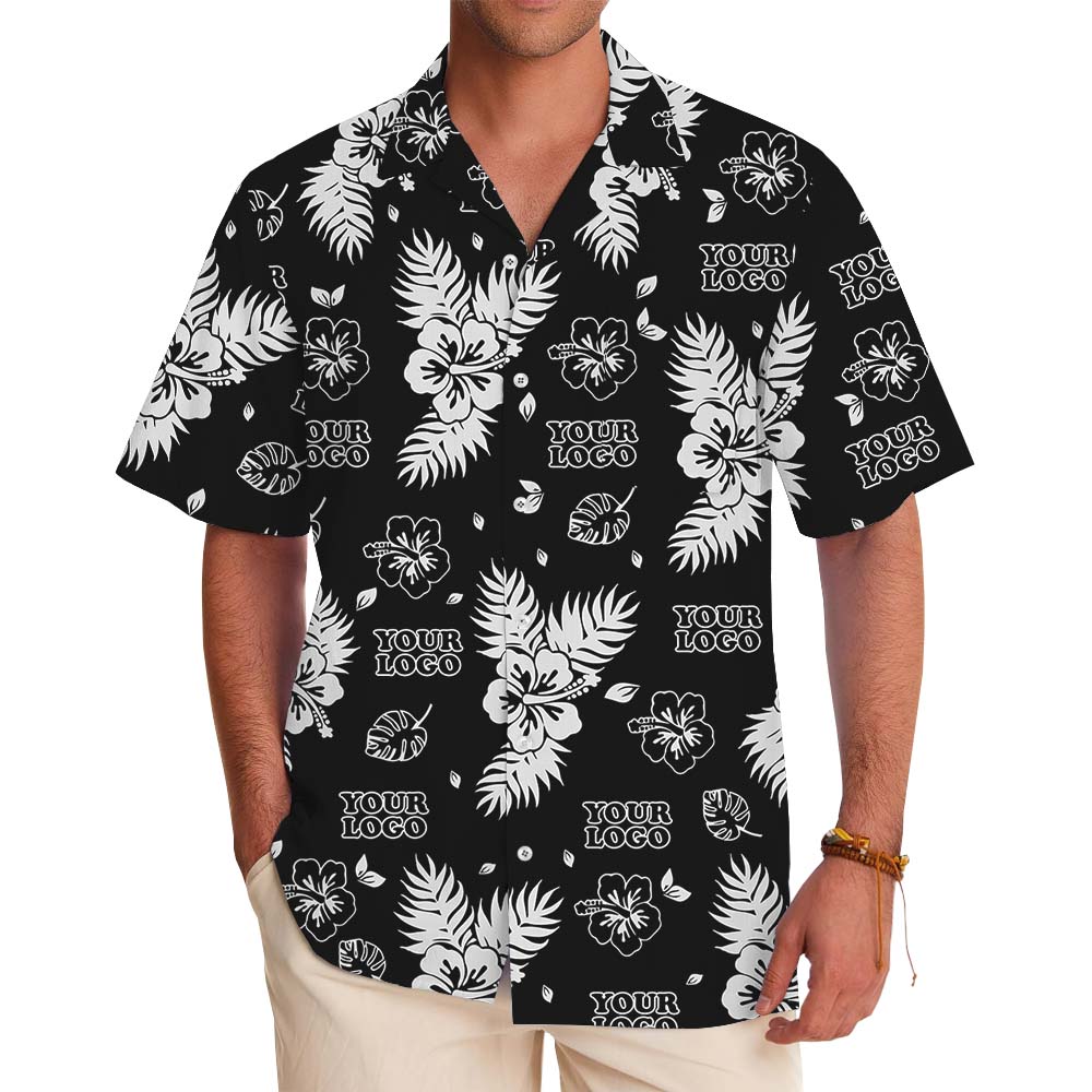 Floral Black Hawaiian Shirt With Group Logo - variant image 1
