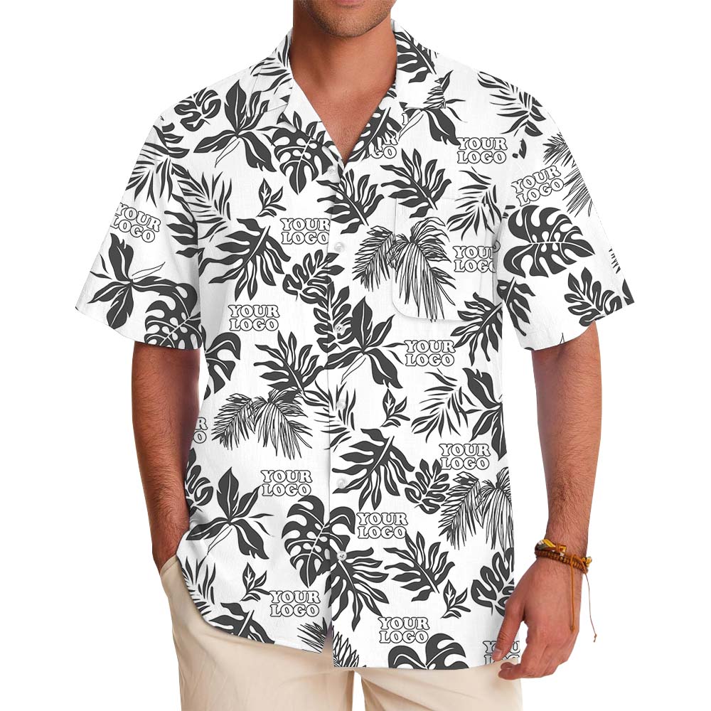 White And Black Custom Logo Hawaiian Shirt For Team - variant image 1