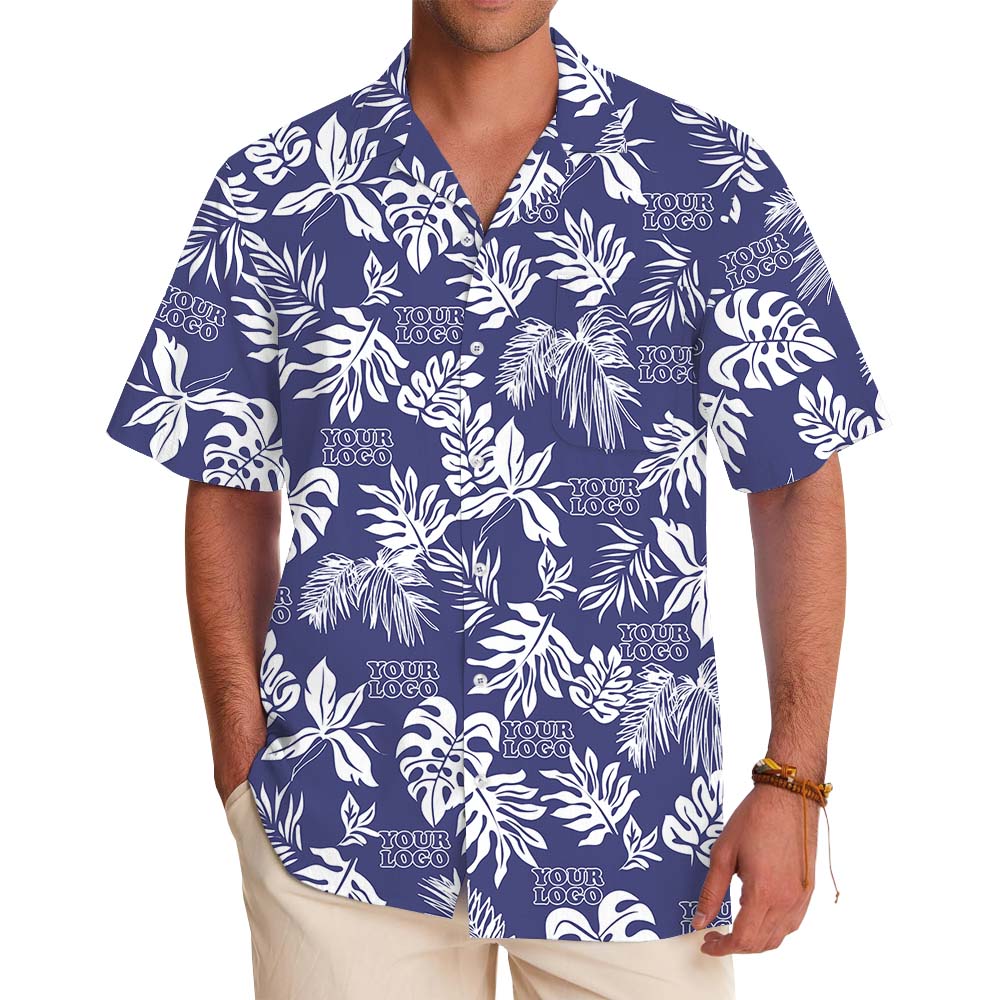 Navy Hawaiian Button Up Shirt With Custom Logo - variant image 1