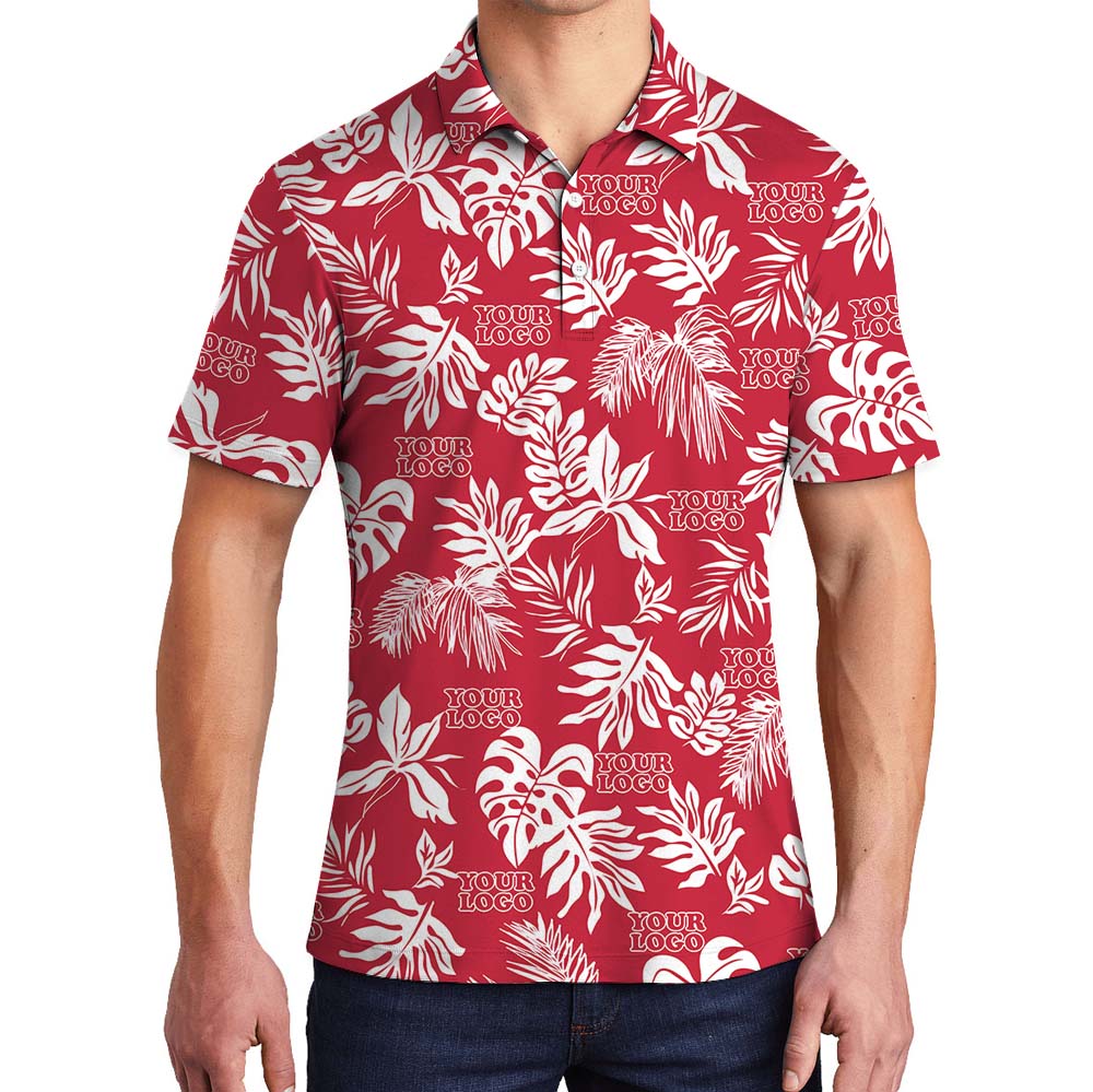 Elegant Tropical Leaf Red Collared Shirt For Men And Women - variant image 1