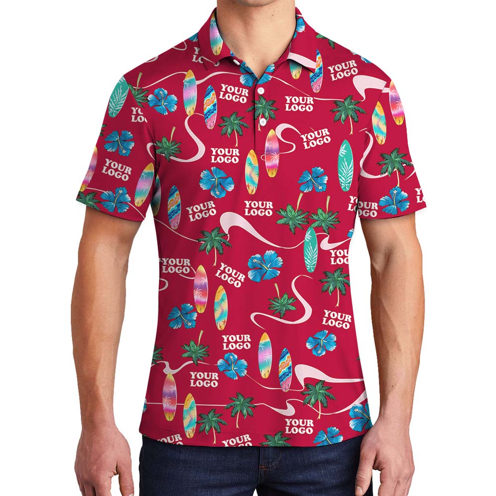 Red Beach Theme Polo Shirt With Logos - variant image 1