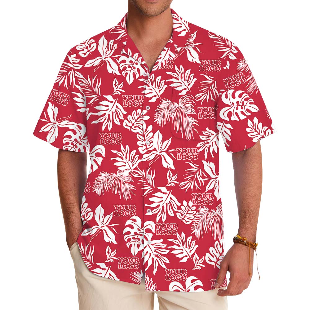 Tropical Leaf Red Hawaiian Shirt With Custom Logos - variant image 1