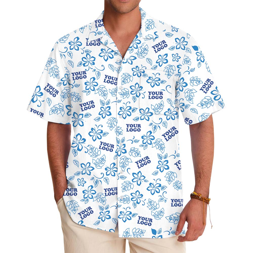 White And Blue Floral Hawaiian Shirt With Logo - variant image 1