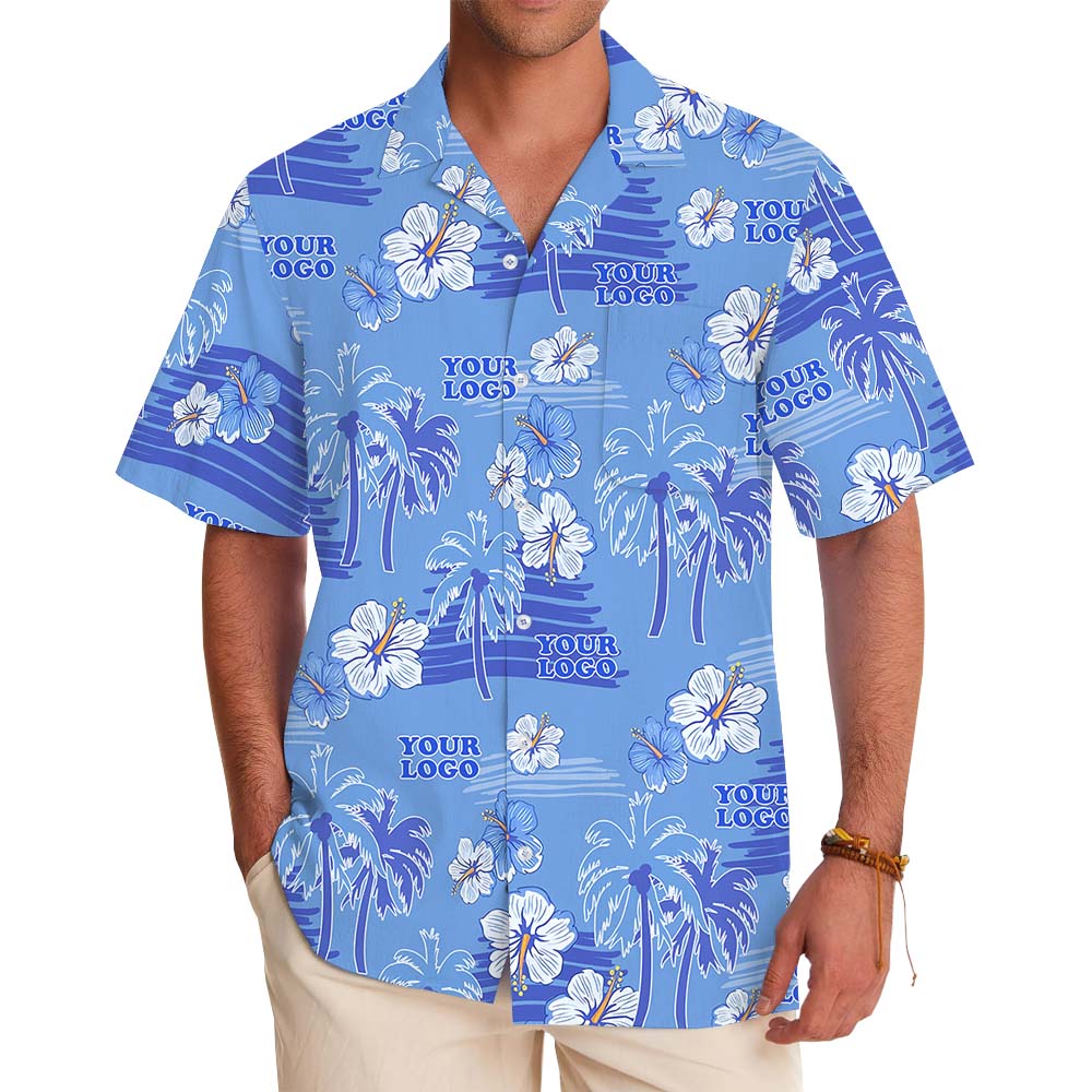 Blue Beach Palm Tree Hawaiian Shirt With Your Logo - variant image 1